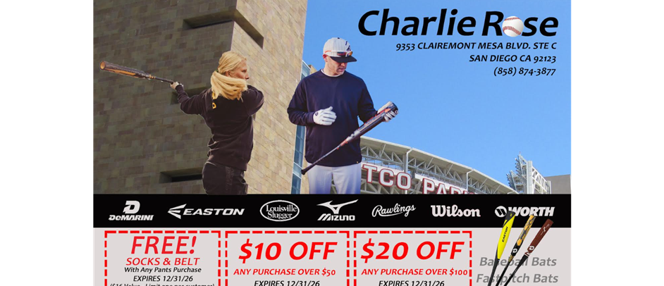 Charlie Rose Baseball Discounts Available!